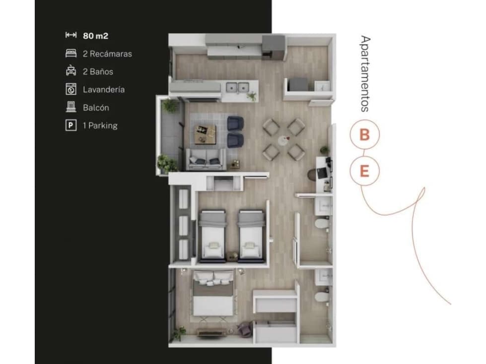APARTAMENTO EN VENTA 3 RECAMARAS SAN FRANCISCO 80m2 PH AURORA — foto 6