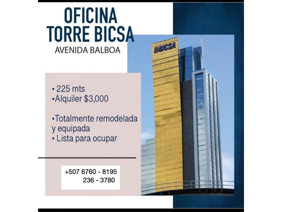 OFICINA EN TORRE BICSA AVENIDA BALBOA 225M2 — foto 3