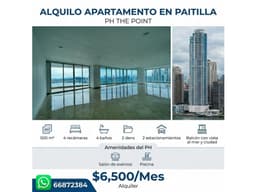 Alquiler: Apartamento 500 m2, 4 Recámaras, The Point Punta Paitilla